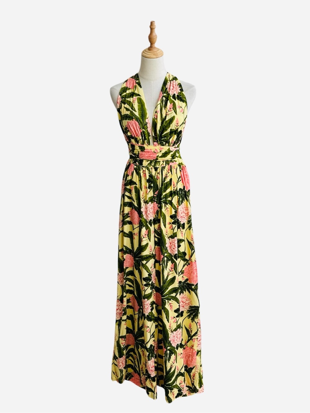 Target Agua Bendita Peony Botanical Print Jumpsuit Yellow Dark Olive Size Small - Picture 2 of 10